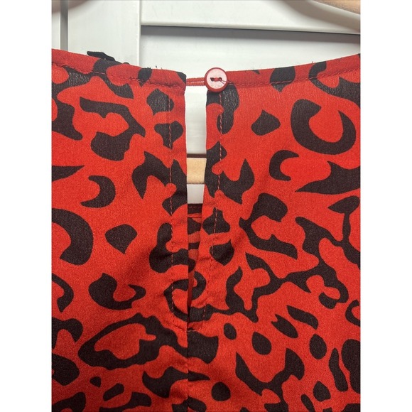 Lucca Leopard Print Oversized Batwing Sleeve Top Size Small Red & Black - Picture 8 of 8